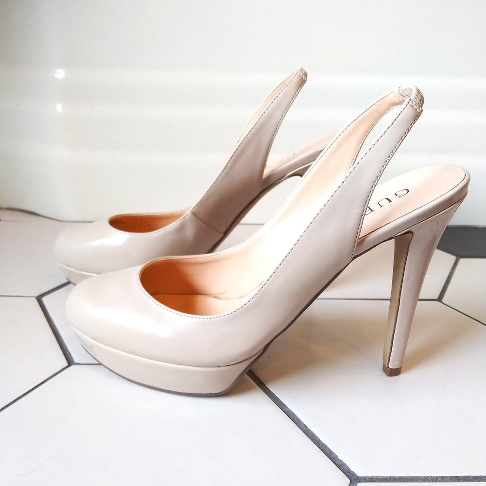 Guess Rapine Natural / Light Taupe Slingback Platform Pumps, Size 7.5 M